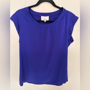 3:1 Phillip Lim Silk Scoop Neck Blouse with Short Sleeves in a Royal Blue